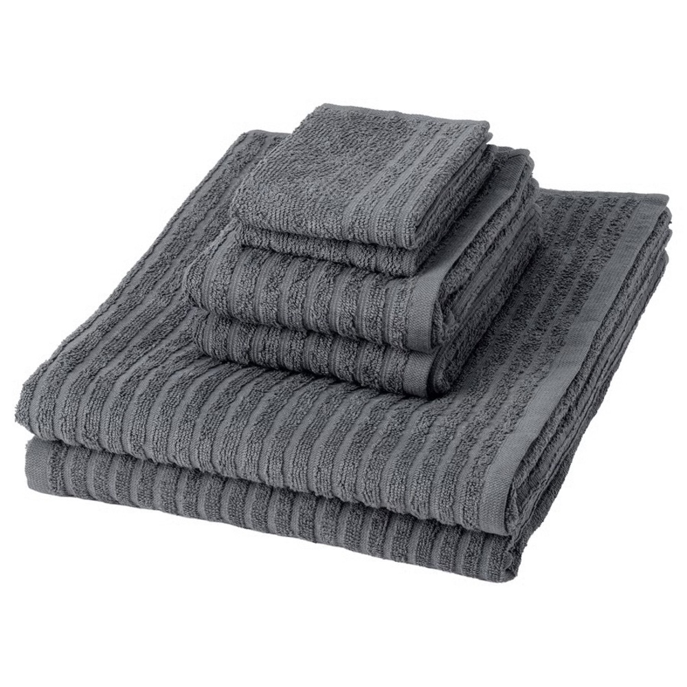 Plush Ribbed Bath Towel Set - Charcoal